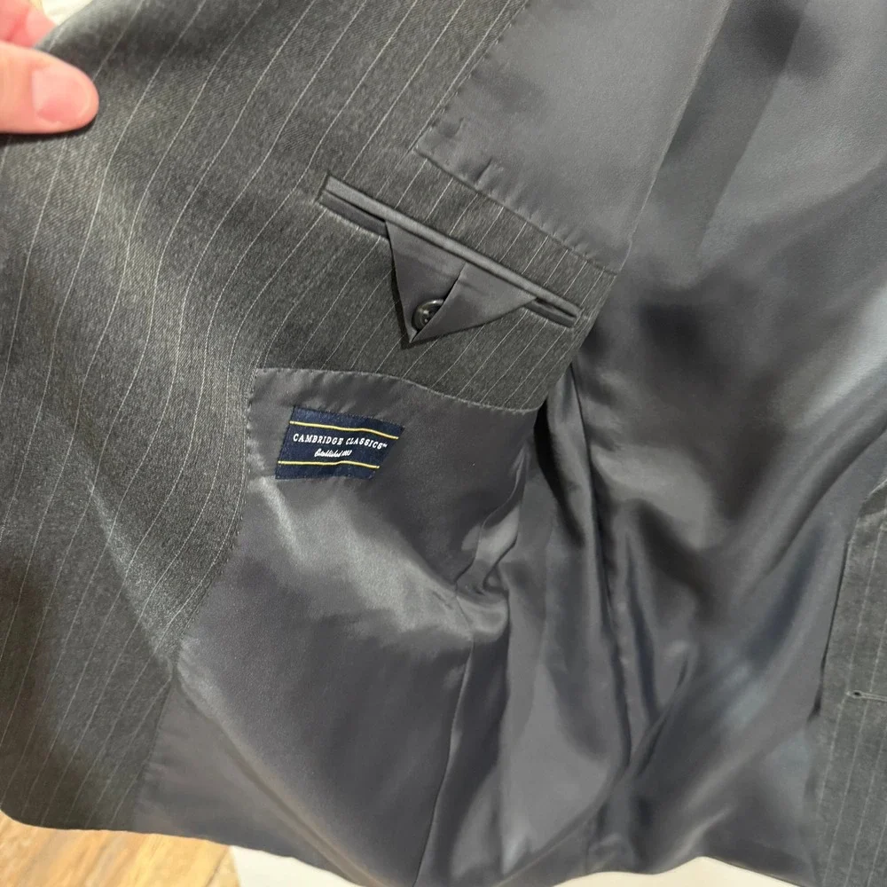 Cambridge Classics Charcoal Pinstripe Suit Separate Blazer‎ Jacket 44S Men's